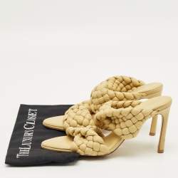 Pre Owned Bottega Veneta Yellow Braided Leather Curve Open Toe Sandals Size 38.5