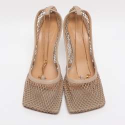 Pre Owned Bottega Veneta Beige Mesh and Leather Stretch Pumps Size 40.5