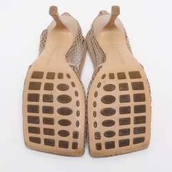 Pre Owned Bottega Veneta Beige Mesh and Leather Stretch Pumps Size 40.5