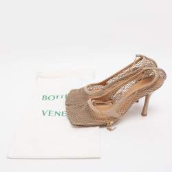 Pre Owned Bottega Veneta Beige Mesh and Leather Stretch Pumps Size 40.5