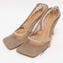 Pre Owned Bottega Veneta Beige Mesh and Leather Stretch Pumps Size 40.5