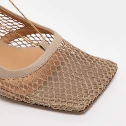 Pre Owned Bottega Veneta Beige Mesh and Leather Stretch Pumps Size 40.5