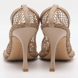 Pre Owned Bottega Veneta Beige Mesh and Leather Stretch Pumps Size 40.5