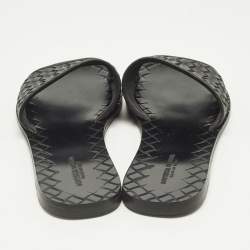 Pre Owned Bottega Veneta Black Intrecciato Leather Flat Slides Size 35
