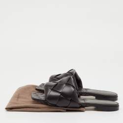 Pre Owned Bottega Veneta Dark Brown Leather Lido Flat Slide Sandals Size 36.5