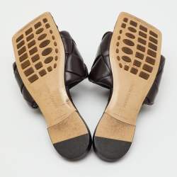 Pre Owned Bottega Veneta Dark Brown Leather Lido Flat Slide Sandals Size 36.5