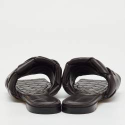 Pre Owned Bottega Veneta Dark Brown Leather Lido Flat Slide Sandals Size 36.5