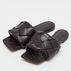Pre Owned Bottega Veneta Dark Brown Leather Lido Flat Slide Sandals Size 36.5
