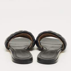 Pre Owned Bottega Veneta Black Intrecciato Leather Lido Flat Slide Sandals Size 38