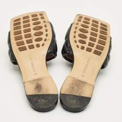 Pre Owned Bottega Veneta Black Intrecciato Leather Lido Flat Slide Sandals Size 38