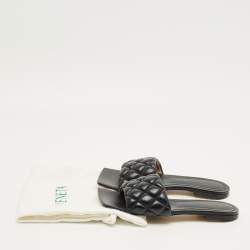 Pre Owned Bottega Veneta Black Intrecciato Leather Lido Flat Slide Sandals Size 38