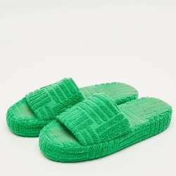 Pre Owned Bottega Veneta Green Fabric Slide Sandals Size 39