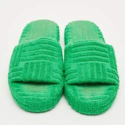 Pre Owned Bottega Veneta Green Fabric Slide Sandals Size 39