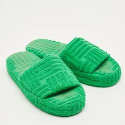 Pre Owned Bottega Veneta Green Fabric Slide Sandals Size 39