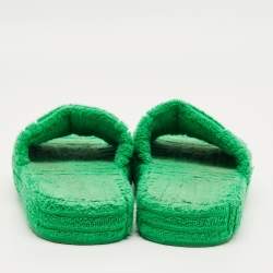 Pre Owned Bottega Veneta Green Fabric Slide Sandals Size 39