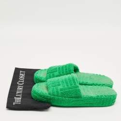 Pre Owned Bottega Veneta Green Fabric Slide Sandals Size 39