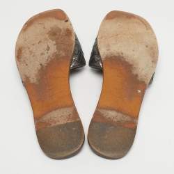 Pre Owned Bottega Veneta Metallic Intrecciato Leather Ravello Flat Slides Size 40