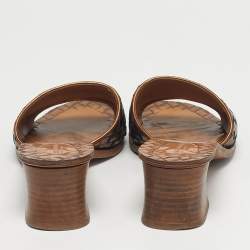 Pre Owned Bottega Veneta Bronze Intrecciato Leather Ravello Slide Sandals Size 41