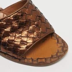 Pre Owned Bottega Veneta Bronze Intrecciato Leather Ravello Slide Sandals Size 41