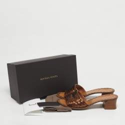 Pre Owned Bottega Veneta Bronze Intrecciato Leather Ravello Slide Sandals Size 41