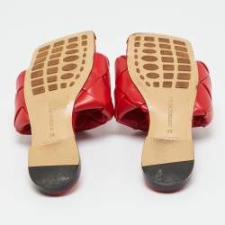 Pre Owned Bottega Veneta Lido Size 38 Red Intrecciato Leather Flat Slide