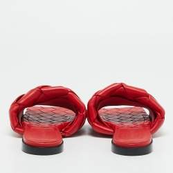 Pre Owned Bottega Veneta Lido Size 38 Red Intrecciato Leather Flat Slide