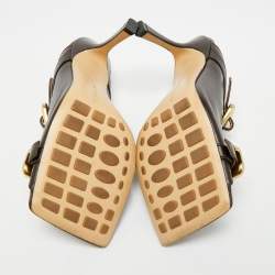 Pre Owned صندل بوتيغا فينيتا سلايد جلد بني غامق برباط مرن وحجم 38