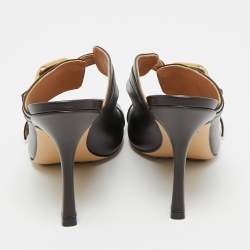 Pre Owned صندل بوتيغا فينيتا سلايد جلد بني غامق برباط مرن وحجم 38