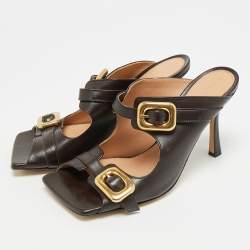 Pre Owned صندل بوتيغا فينيتا سلايد جلد بني غامق برباط مرن وحجم 38