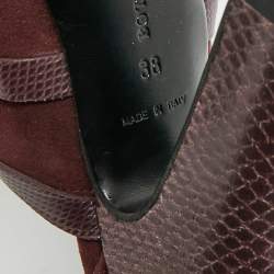 مملوكة مسبقًا Bottega Veneta Size 38 Burgundy Lizard Embossed Leather and Suede Strappy Sandals