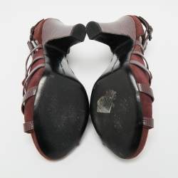 مملوكة مسبقًا Bottega Veneta Size 38 Burgundy Lizard Embossed Leather and Suede Strappy Sandals