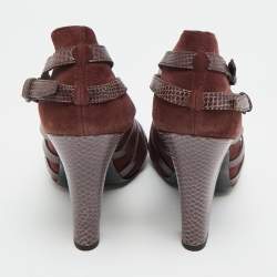 مملوكة مسبقًا Bottega Veneta Size 38 Burgundy Lizard Embossed Leather and Suede Strappy Sandals