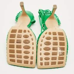 Pre Owned حذاء كعب عالي بوتيغا فينيتا كروشيه وجلد أخضر بحزام كاحل مقاس 40