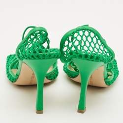 Pre Owned حذاء كعب عالي بوتيغا فينيتا كروشيه وجلد أخضر بحزام كاحل مقاس 40