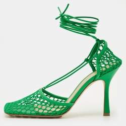 Pre Owned حذاء كعب عالي بوتيغا فينيتا كروشيه وجلد أخضر بحزام كاحل مقاس 40