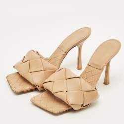 مملوكة مسبقًا Bottega Veneta Lido Size 40 Beige Intrecciato Leather Slide Sandals