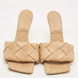 مملوكة مسبقًا Bottega Veneta Lido Size 40 Beige Intrecciato Leather Slide Sandals