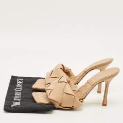 مملوكة مسبقًا Bottega Veneta Lido Size 40 Beige Intrecciato Leather Slide Sandals