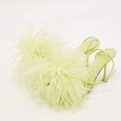 Pre Owned Bottega Veneta Dot Size 35.5 Green Feather and Leather Ankle Strap Sandals