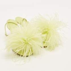 Pre Owned Bottega Veneta Dot Size 35.5 Green Feather and Leather Ankle Strap Sandals