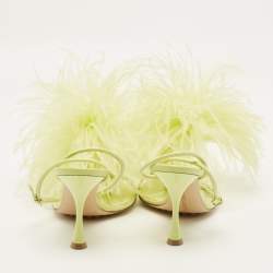 Pre Owned Bottega Veneta Dot Size 35.5 Green Feather and Leather Ankle Strap Sandals