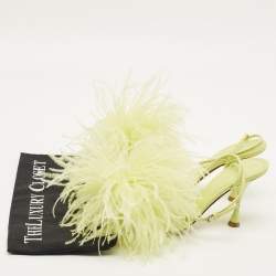 Pre Owned Bottega Veneta Dot Size 35.5 Green Feather and Leather Ankle Strap Sandals