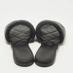 Pre Owned Bottega Veneta Lido Size 40 Black Quilted Leather Flat Sandals
