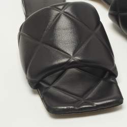 Pre Owned Bottega Veneta Lido Size 40 Black Quilted Leather Flat Sandals