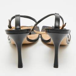 مملوكة مسبقًا صندل بوتيغا فينيتا جلد أسود مربع برباط للكاحل بمقاس 38