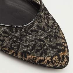 مملوكة مسبقًا Bottega Veneta Size 38 Black Lace and Patent Leather D'orsay Ballet Flats