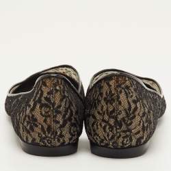 مملوكة مسبقًا Bottega Veneta Size 38 Black Lace and Patent Leather D'orsay Ballet Flats