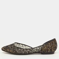 مملوكة مسبقًا Bottega Veneta Size 38 Black Lace and Patent Leather D'orsay Ballet Flats