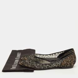 مملوكة مسبقًا Bottega Veneta Size 38 Black Lace and Patent Leather D'orsay Ballet Flats