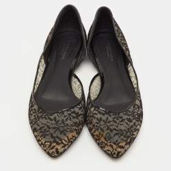مملوكة مسبقًا Bottega Veneta Size 38 Black Lace and Patent Leather D'orsay Ballet Flats